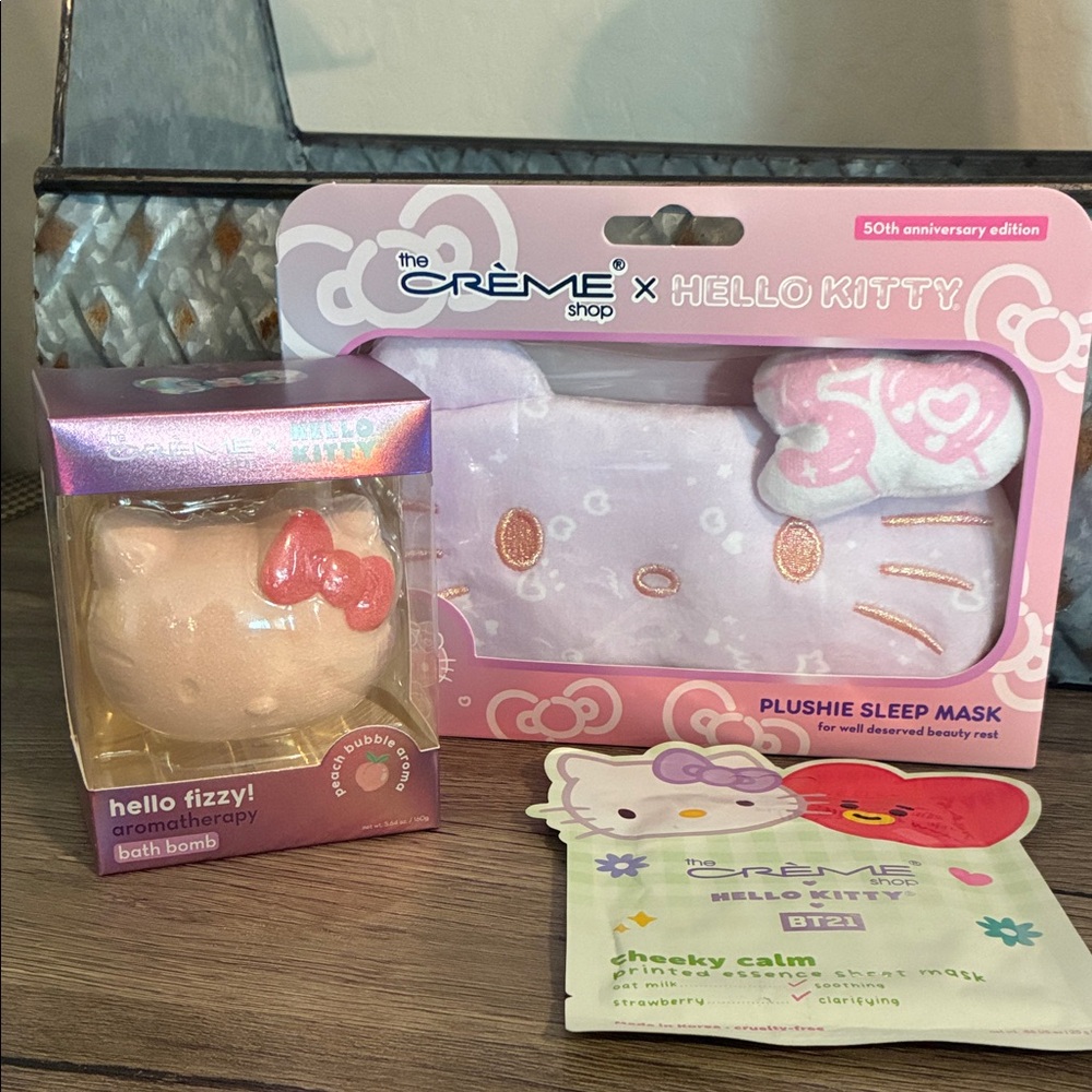 Hello Kitty Self Care Bundle 💖 Sleep Mask + Bath Bomb + Face Mask Gift Set